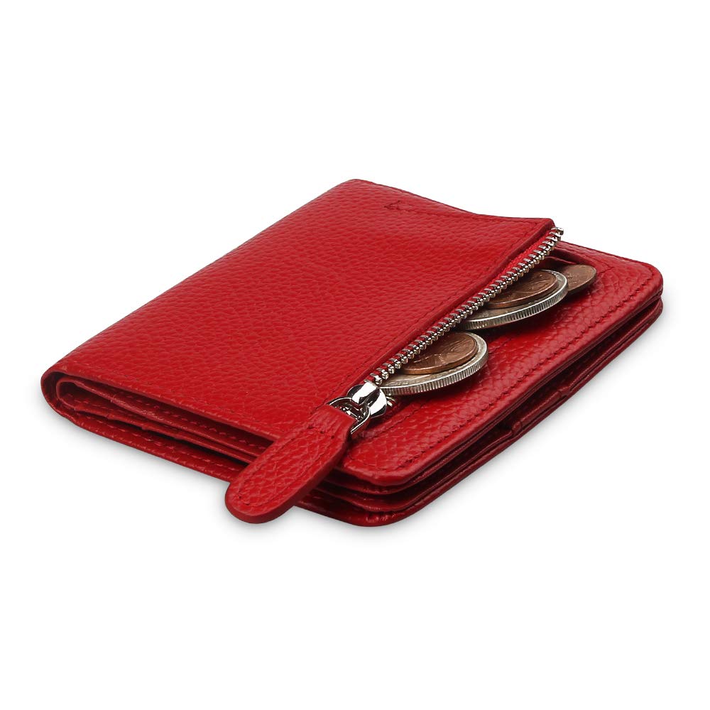 FT FUNTOR Small Wallet for Woman with Card Ladies Bifold Zipper Pocket RFID Blocking Leather Wallet Purse(Red) — image 1