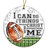 Football Christian Ornament 2025 | Bible Verse Philippians 4:13 Sports Design | Religious for Men, Boys & Teen Athletes | Faith-Based Holiday Decor for Family & Church