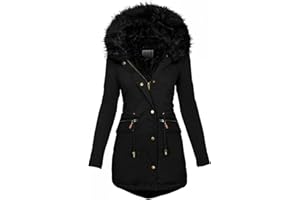 TIMIFIS Womens Coats Plus Size Overcoats with Fur Hood Fleece Chunky Jackets Zipper Button Outerwear Winter Warm Parka