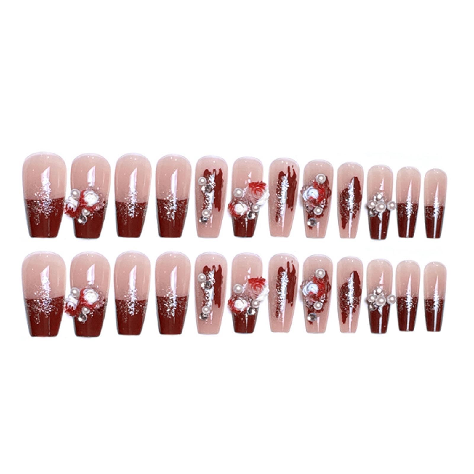 Hkanlre 3D Press on Nails Medium Fake Coffin Nails Tips Full Cover Luxury False Nails for Women and Girls 24PCS - Image 2
