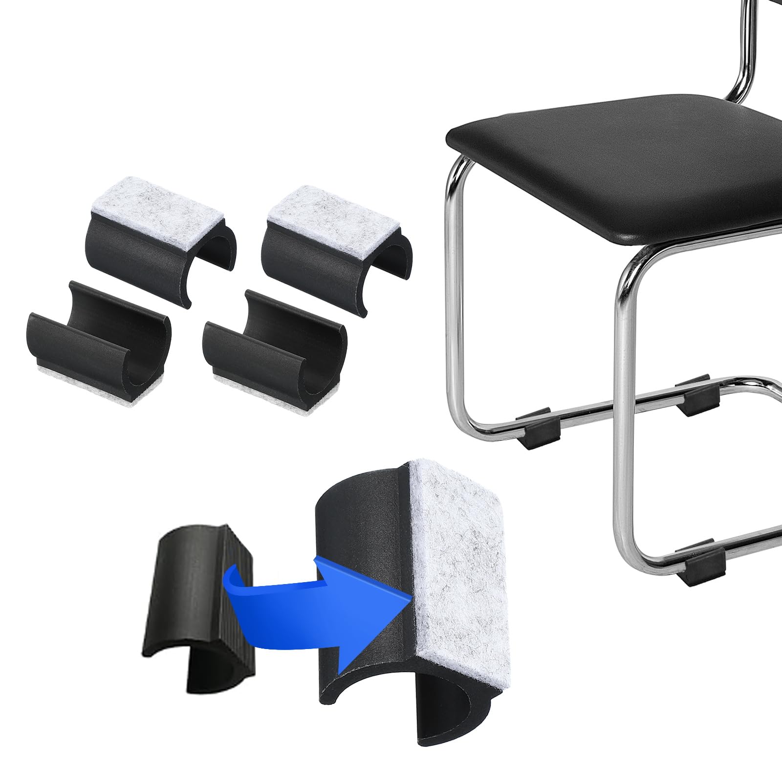 PATIKIL Rectangle U Shaped Chair Leg Tips Caps with Felt Pads, 4 Pack Slide Smoothly Furniture Feet Floor No Scratches No Noise Protectors Protect Hardwood Floors Fit Dia 25 mm Leg, Gray
