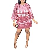 Fawjsais Women's Half Sleeve Dress O Neck Printed Sequins Mini Dress Loose Casual Sexy Nightclub Party T-Shirts Tops Dress
