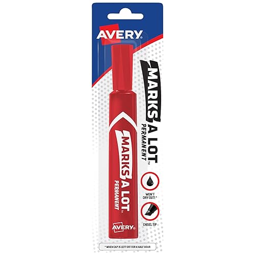 Avery Marks-A-Lot Permanent Markers, Regular Desk-Style Size, Chisel Tip, Water and Wear Resistant, 1 Red Marker (17887)