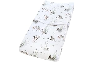 LifeTree Muslin Changing Pad Cover for Baby Girls Boys, 70% Viscose from Bamboo and 30% Cotton, 16"x32" Diaper Change Table Pad Covers, Soft Changing Pad Sheets, MallardDuck Pattern
