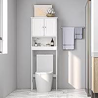SogesGame 3-Tier Over The Toilet Bathroom Organizer,Freestanding Bathroom Space Saver, Two Doors Cabinet & Open Shelve,White