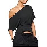 SweatyRocks Women's Off The Shoulder Crop Tops Asymmetrical Y2K Going Out Top Dolman Short Sleeve 2026 Summer Trendy Clothes