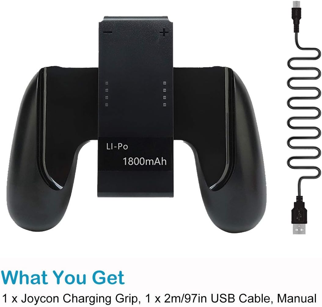 Kinvoca Joy Con Charging Grip with 1800mAh Battery, 2-in-1 Comfort Grip for Nintendo Switch Joy-Con Controller, Joycon Charger with 32in USB-C Cable, Power & Charge Indicators, Overcharge Protection: Computers & Accessories