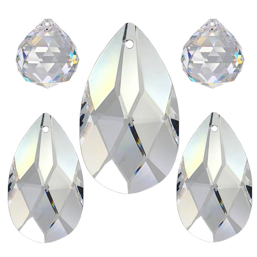 AMBROS Crystal Crystal Set 5 pcs. 'Almond' 20-50mm Crystal 30% PbO ~ Feng Shui Suncatcher Rainbow Crystal