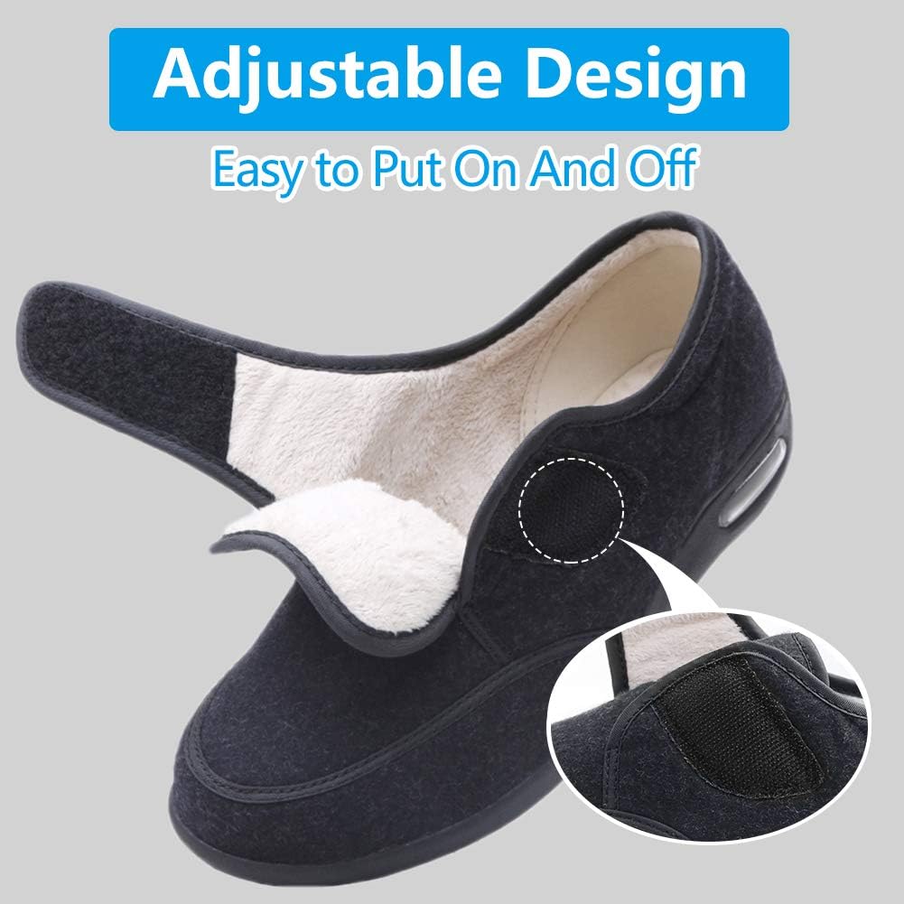 Women Warm Diabetic Walking Shoes Wool Blend Edema Adjustable Strap Fur Lined Elderly Lightweight Sneakers Supportive Winter Slipper Easy On Off For