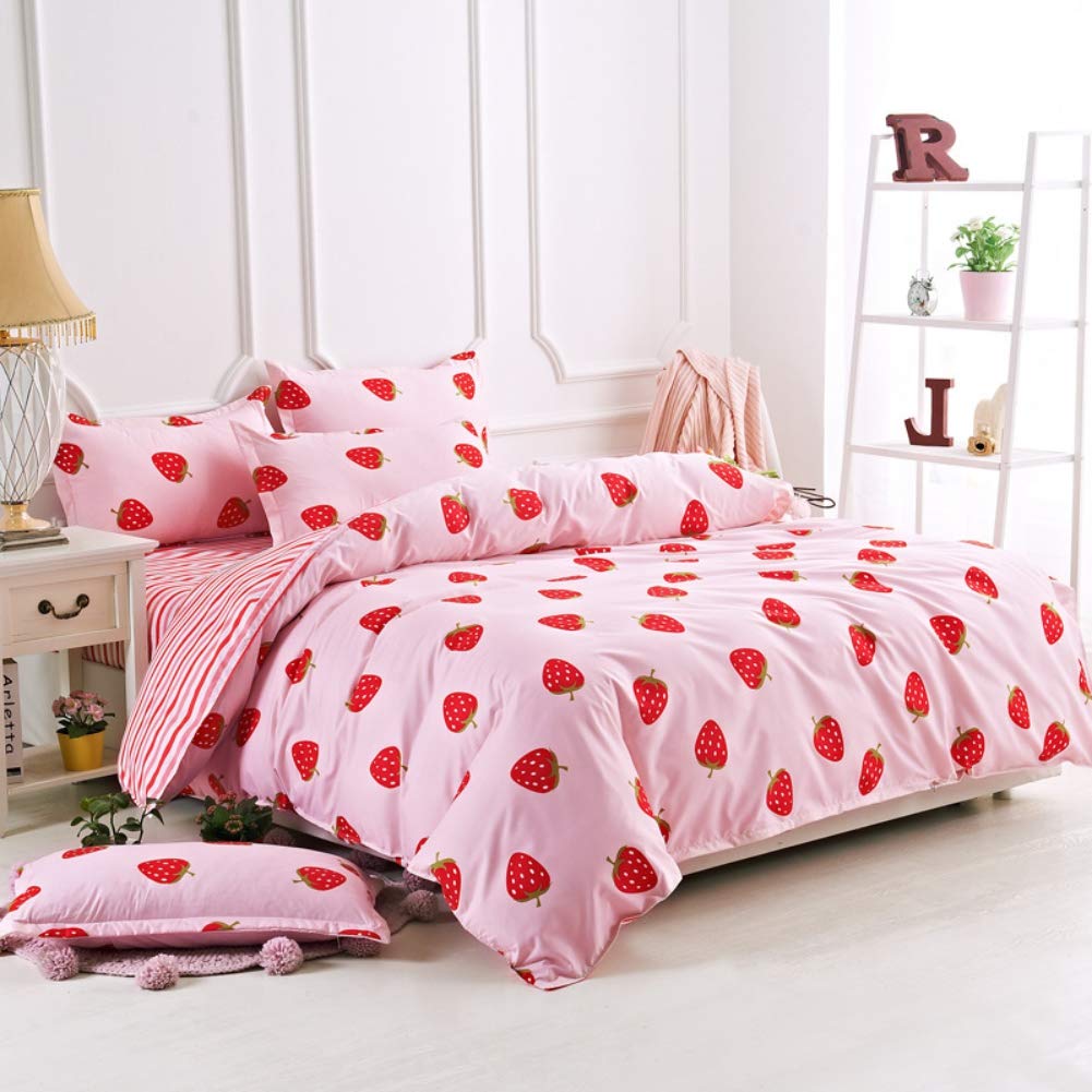 Loussiesd Strawberry Duvet Cover Set Double Strawberry Printed Bedding Duvet Cover for Kids Teens Girls Quilt Cover Fruit Theme Comforter Cover Cute Warm Sweet Duvet Cover Soft Breathable Bed Cover — image 1
