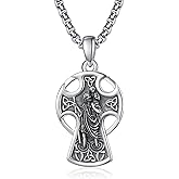 KINGWHYTE Patron Saint Necklace for Men Women 925 Sterling Silver Celtic Cross Pendant Amulet Necklace Cross Jewelry Gifts for Men Women with 2.5mm 22"+2" Rolo Chain