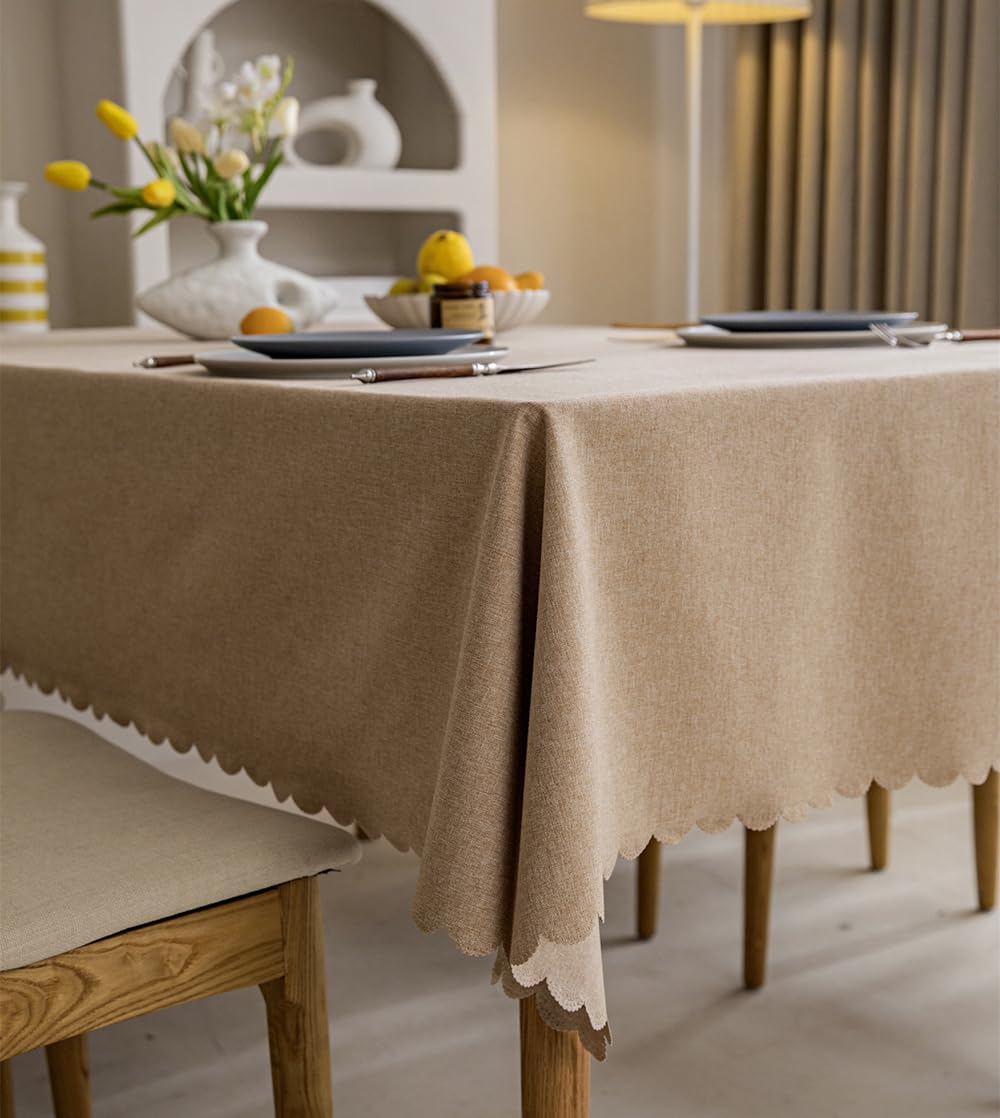 Fusehngre 51"x 71" Waterproof Rectangle Tablecloth Oil Spill Proof Wrinkle Resistant Table Cover Cotton 4-6 Seats Table Cloth for Dining, Kitchen, 130 x 180 cm Light Coffee — image 1