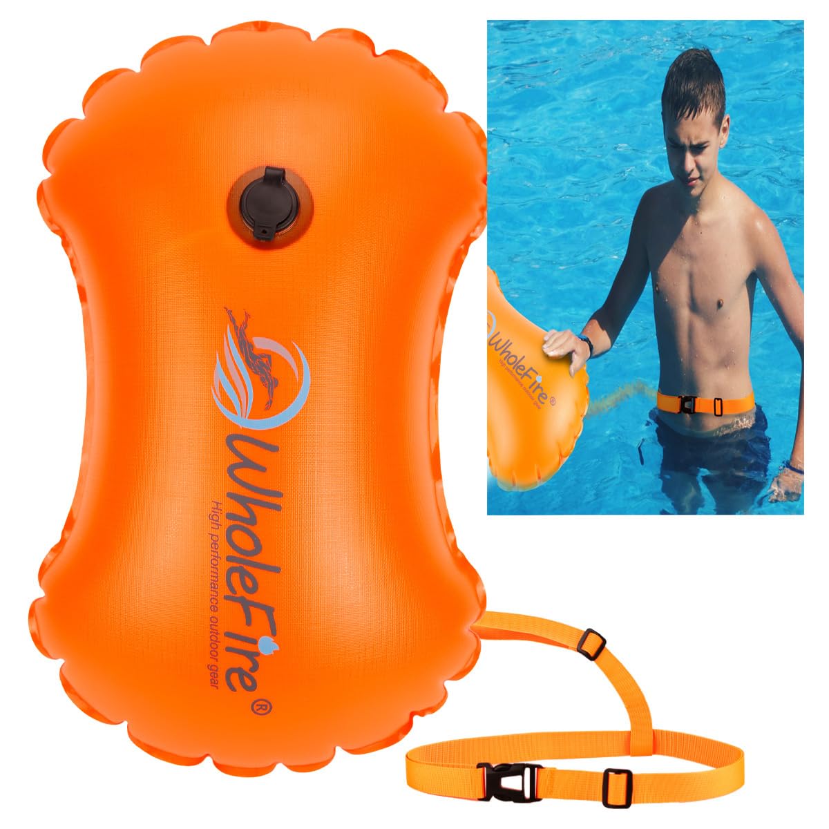 WholeFire 15L Swim Buoy Waterproof Inflatable swimming Buoy Swim Safety Float for Water Sports, Open Water Swimmers, Triathletes, Kayakers and Snorkelers