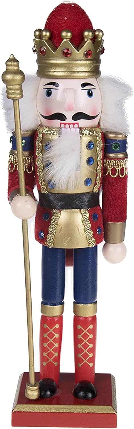 Nutcrackers - Merry Christmas Co. 12 Inch Traditional Wooden Nutcracker, Festive Holiday Tabletop Décor, Red King