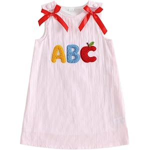 Toddler Girl Back to School Dress Apple ABC Embroidery Sleeveless A-Line Tank Dresses Little Girls Summer Clothes