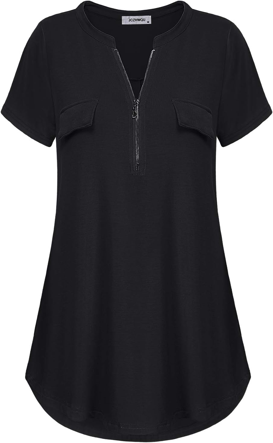 JCZHWQU Women's Zip Up V Neck Short Sleeve Casual Tunic Shirt