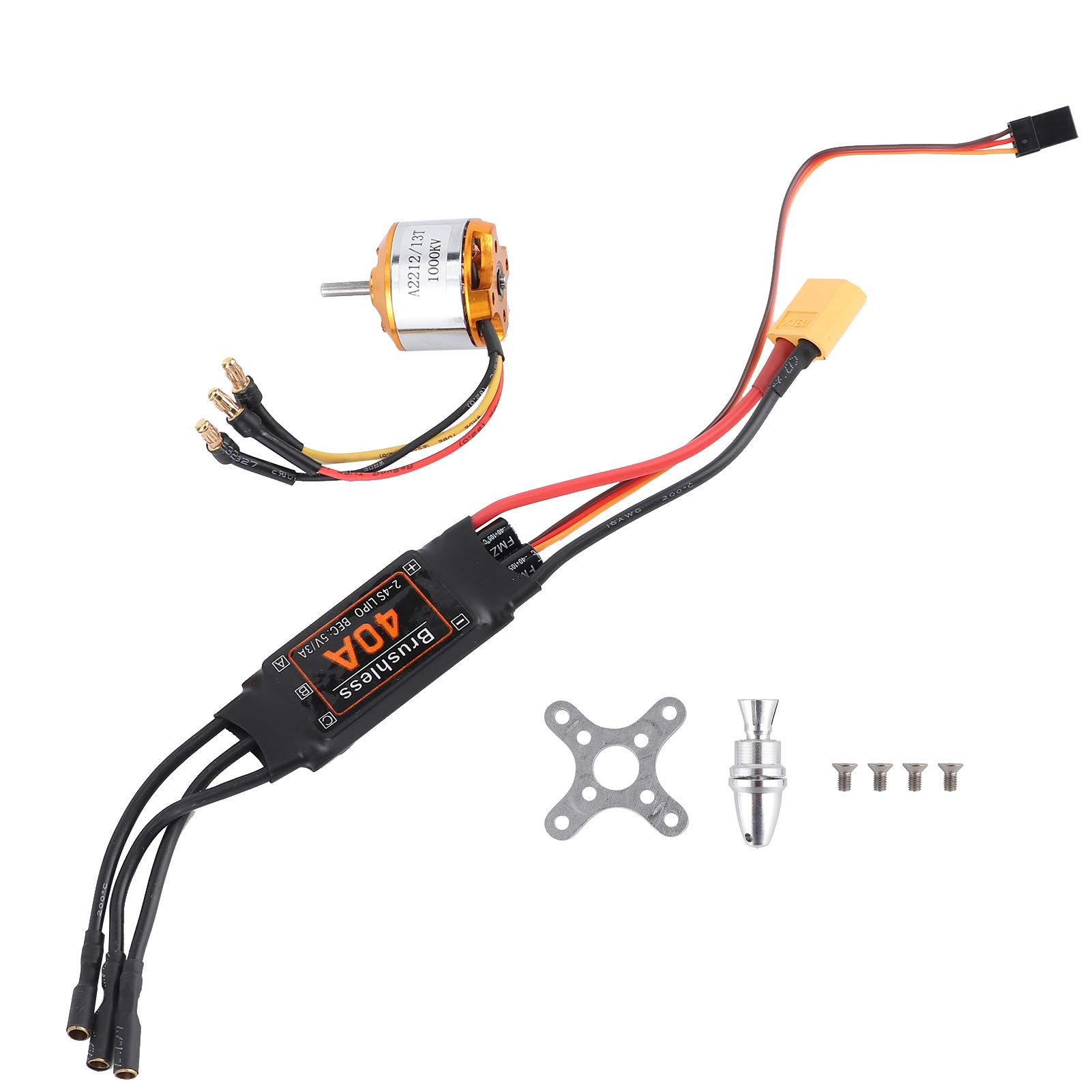 RC Brushless ESC, RC Drone Motor Kit, 2212 1000KV Motor 40A Brushless ESC Set, Brushless Motor for RC Drone Helicopter FPV Model