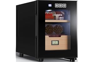 NEEDONE Electric Cooler Humidor 16L, Large Cabinet for 100 Counts with Spanish Cedar Wood Shelves & Drawer with Hygrometer, Quiet Operation, LED Lighting, Cooling Function, Gift for Men