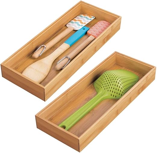 Amazon Com Mdesign Bamboo Kitchen Cabinet Drawer Organizer