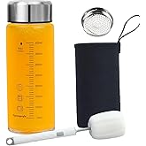 Glass Juice Bottles 16 oz - Wide Mouth Glass Water Bottles with Lids and Sleeve- for Juicing, Smoothies, Milk, Protein, Reusable, Stainless Steel Lids, Leak Proof, Shaker bottle (16oz/500ml)