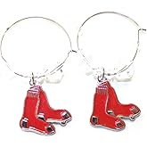 MLB Licensed Clear Bead Hoop Dangle Earrings (Boston Red Sox)