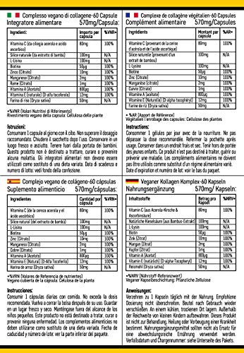 Vegan Collagen Capsules for Skin, Hair, Nails, Joints & Bones with Biotin, Lysine, Bamboo Silica, Zinc, Vitamin C, E & A. 2 Months Supply. Plant Based Collagen Booster for Vegans and Vegetarians