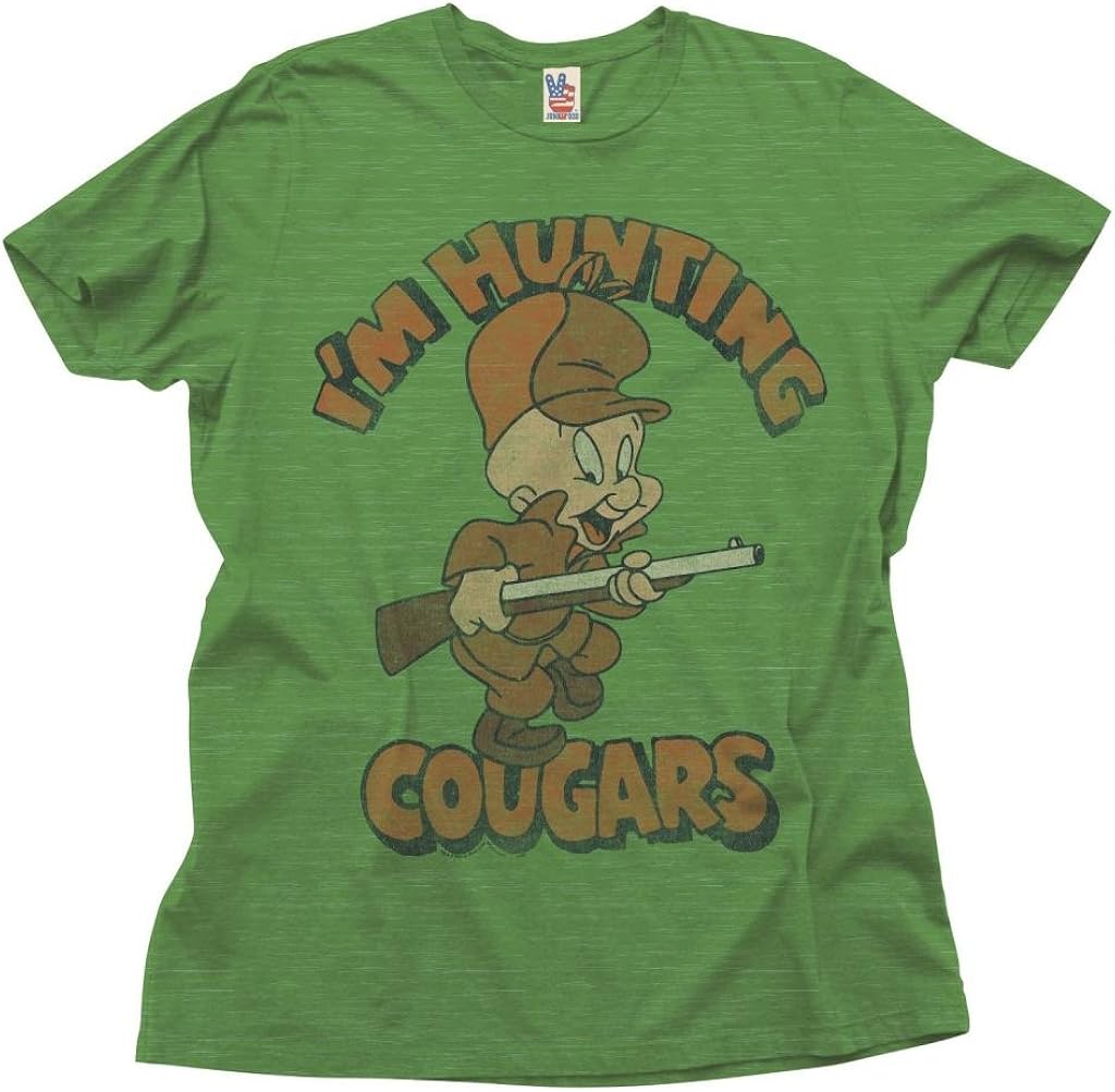 Junk Food Looney Tunes I'm Hunting Cougars Adult Green T-Shirt