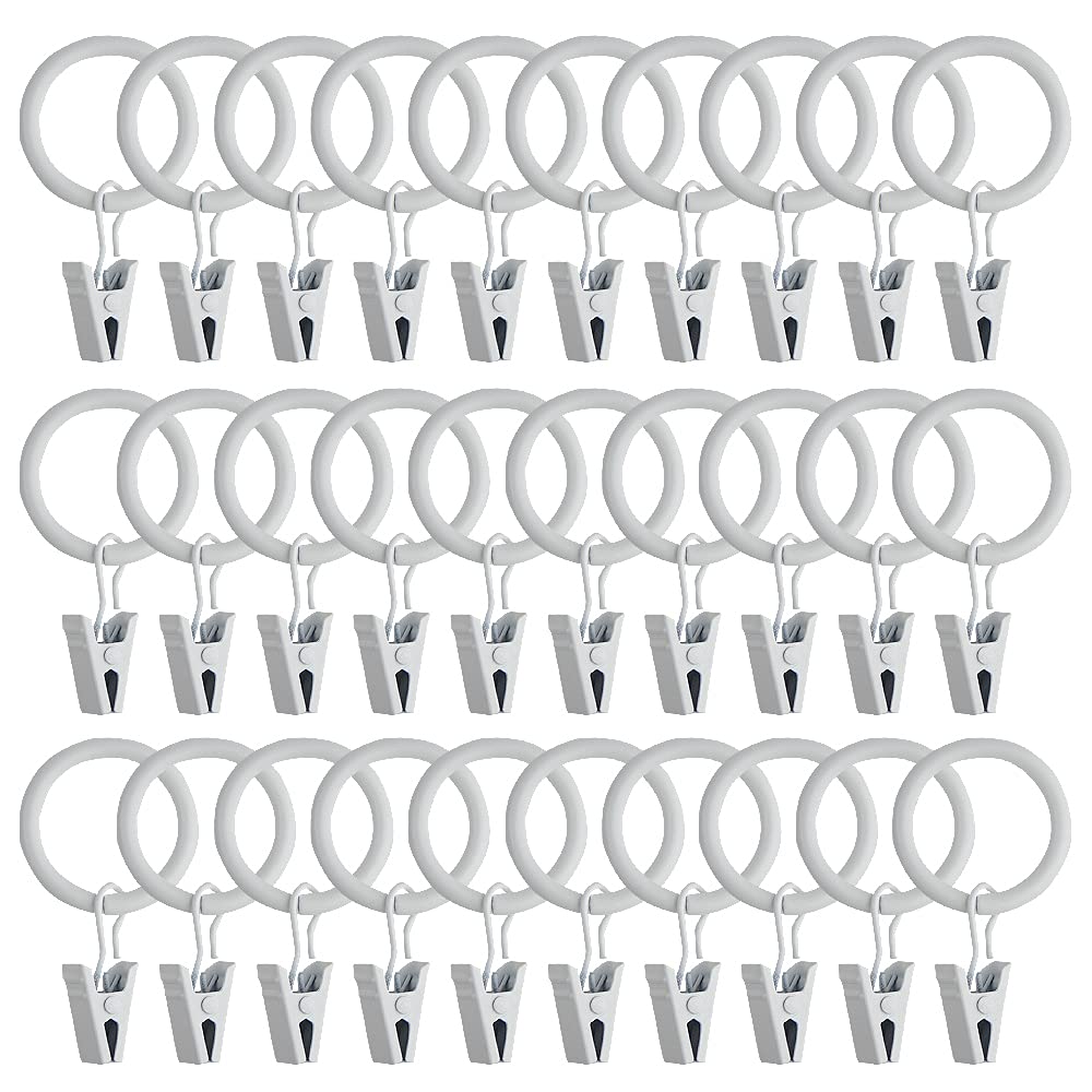 WMYCONGCONG 40 PCS 25mm Metal Curtain Rings with Clips, Drapery Clips Hooks 1 Inch Interior Diameter Eyelets Decorative Vintage Rustproof Window Curtain Hangers for Decor Drapes, Bows, Caps etc, White