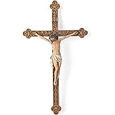 BC Catholic Crucifix Wall Cross, Jesus Christ Wall Home Decor, Renaissance Carve Look, Realistic Color Finish, Made of Resin,12" H Hand Painted by Buildclassic