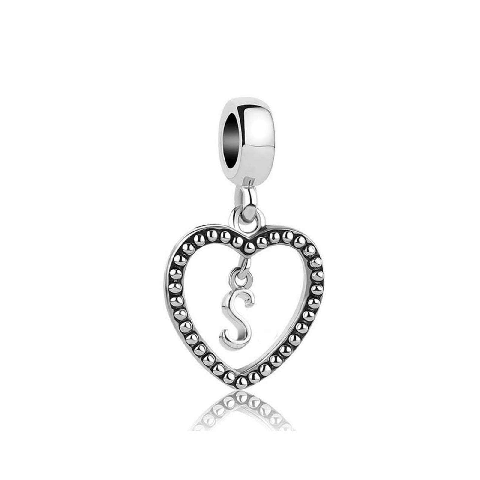 Initial Letter S Love Heart Dangle Charm fits Pandora Charms Bracelets Name Birthday Jewellery Gift for Daughter Women Sister Family Granddaughter Christmas