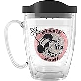 Tervis Disney Minnie Mouse Badge Made in USA Double Walled Insulated Tumbler Travel Cup Keeps Drinks Cold & Hot, 16oz Mug with Handle, Classic