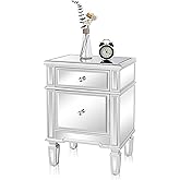 VINGLI Modern Nightstand Mirrored Bedside Table with 1 Drawer and 1 Cabinet Door for Bedroom, Silver