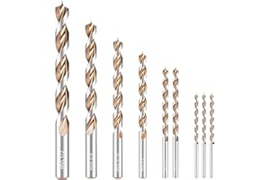 Amoolo Wood Drill Bit Set(1/8"-1/2", 9pcs), High Speed Steel Parabolic Flute Woodworking Drill Bit Set for Wood