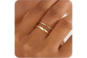 GoldGifts Chunky Gold Rings for Women Non Tarnish, Dainty 14K Gold Plated Stackable Statement Ring Set,Thumb Rings Engagement Eternity Wedding Band Ring Stacking Gold Jewelry Size 4 5 6 7 8 9 10