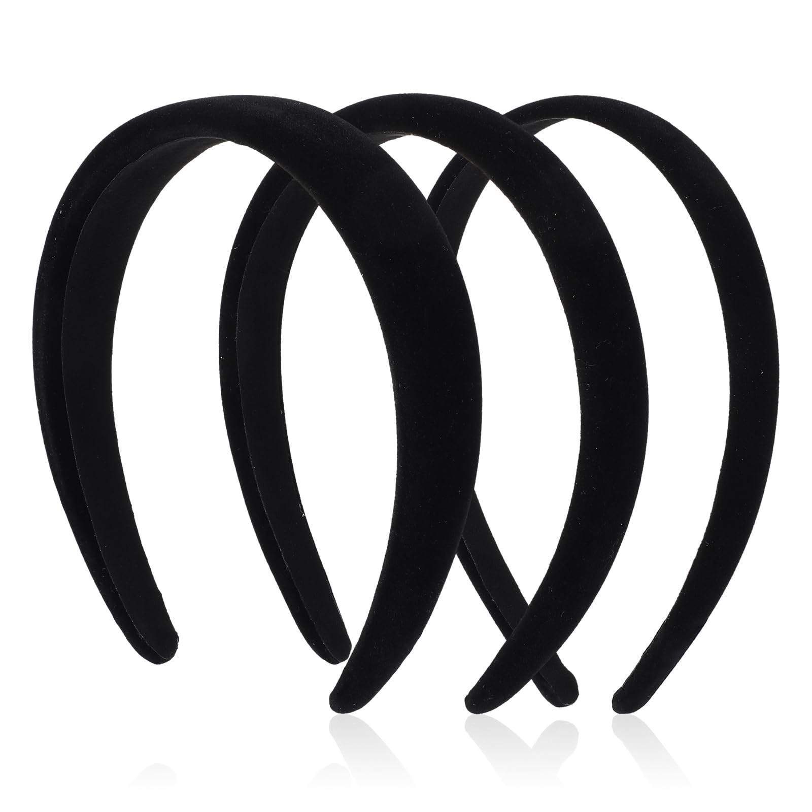 Tyqour 3pcs Velvet Padded Black Headband - Wide Sponge Comfortable Vintage Thick Fashion No Slip Hair Accessories for Women