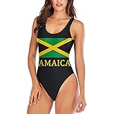 YELAIVP Women's Caribbean Jamaica Flag Padded One Piece Swimsuits Scoop Neck High Cut Low Back Bathing Suit