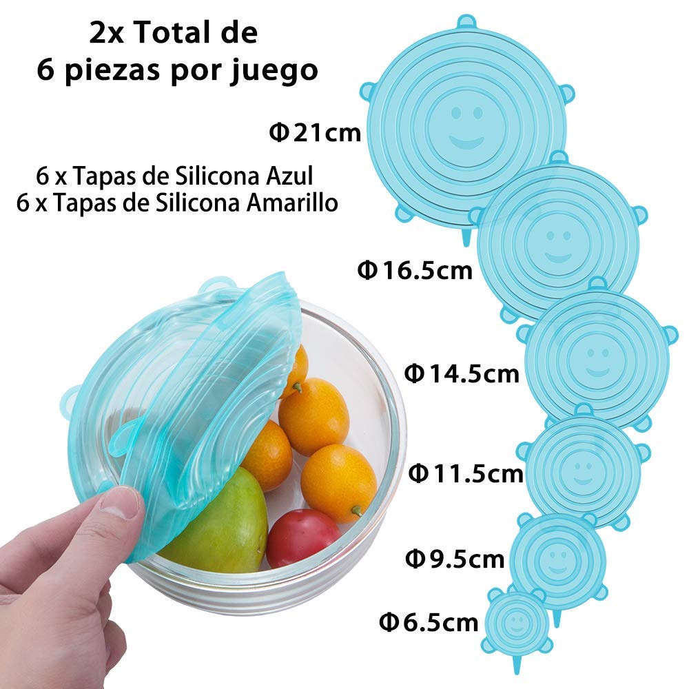 Newdora Tapas de Silicona Elásticas, 12 Tapas Silicona Ajustables ...