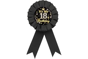 ROSTYAKZ It's My 18th Birthday Tinplate Badge Pin, Gold Diamond Happy 18th Birthday Button Pin, Eighteen Birthday Black Rosette Award Ribbon Pin for Girl, Brooch Buttons for 18 Years Old Birthday Party Decoration