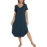 GYS Bamboo Viscose Nightgowns for Women Short Sleeve V Neck Night Shirts with Pockets
