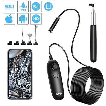 PiAEK Endoskopkamera HD 1200P WiFi Endoskop 10M Halbstarres Kabel Wasserdicht Inspektionskamera Handheld Unterstützung für iO