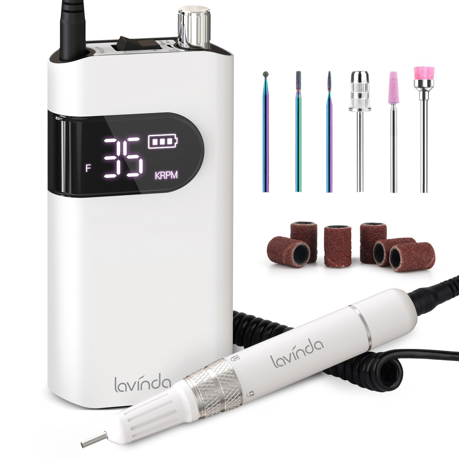 Photo 1 of Lavinda Professional Nail Drill Machine, 35000RPM Electric Nail File Cordless Rechargeable Nail Efile for Acrylic Gel Nails, Manicure Pedicure Polishing Shape Tools for Salon Home Use-White