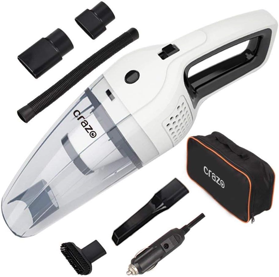 CRAZO Car Vacuum Cleaner, Portable Handheld Wet and Dry Use Auto Vacuum Cleaner, DC 12v Cigarette Lighter Plug with 2 HEPA Filter and Carry Bag