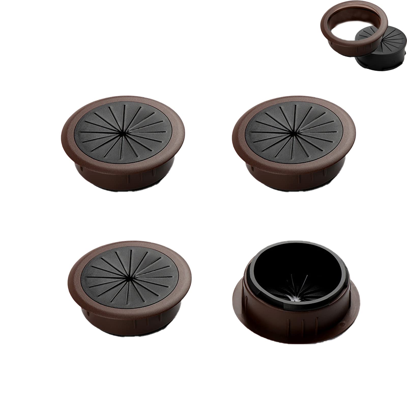 4PCS Flexible Desk Grommet,50mm/2 inch Desk Grommet Aperture,Data Cable Storage and Sorting Tools,Wire Cord Cable Grommets Hole Cover,for Office PC Desk Cable Cord Organizer (Brown)