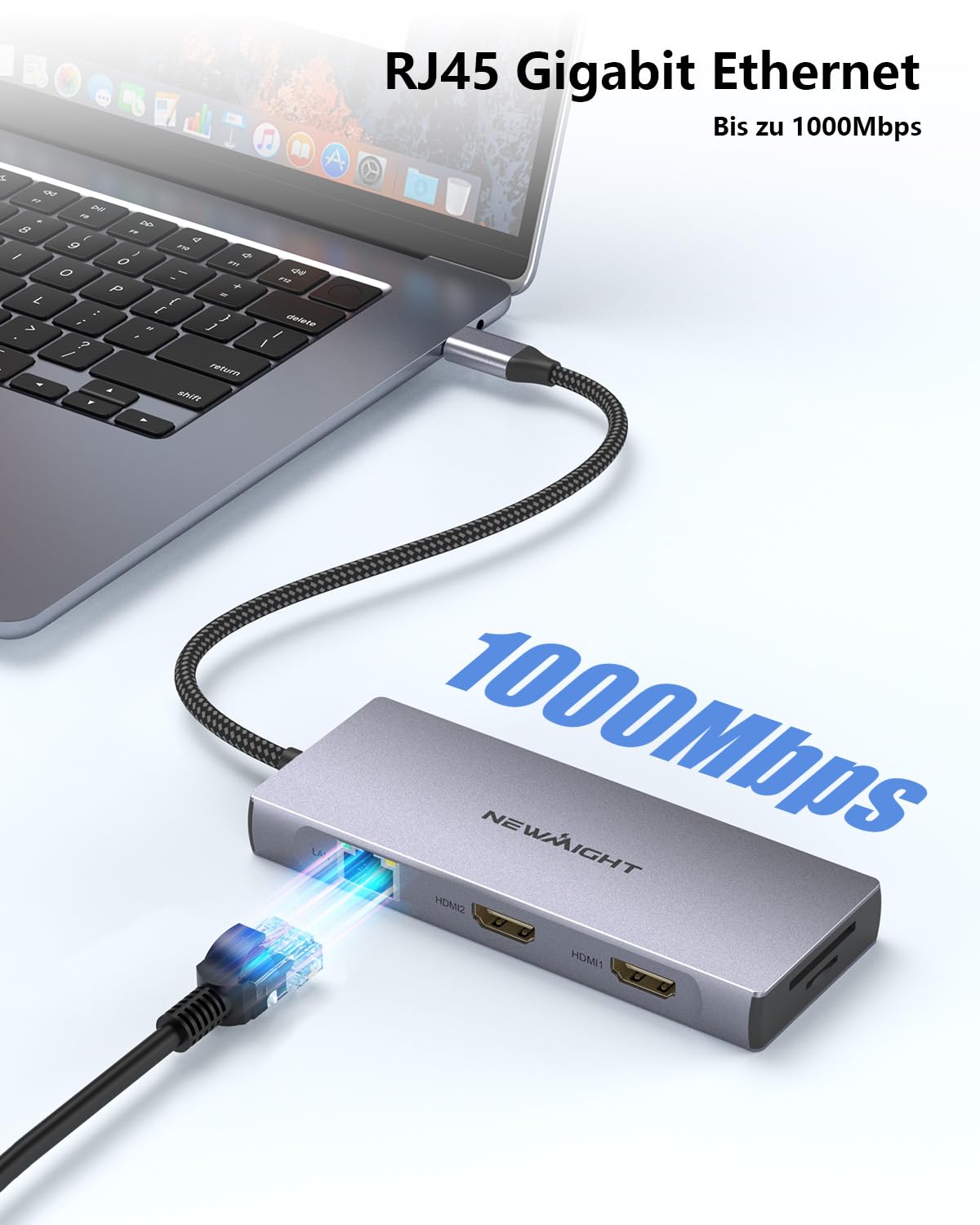 Laptop Docking Station Dual Monitor, Newmight Dual HDIM Adapter für 2 Monitore mit 2 HDIM 4K, 1 Gbps Ethernet, PD 100W Aufladen, 3 USB 3.0, SD/TF Reader, USB C Docking Station für HP/Dell 5