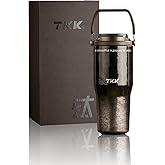 TKK 24oz Pure Titanium Inner Tumbler with Straw Lid, Vacuum Insulated Cup Leakproof Double Walled Travel Mug with Handle, Dishwasher Safe for Hot/Cold Drinks, Titanium Shadow
