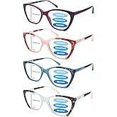 Ronecool 4Pack Progressive Multifocus Reading Glasses for Women Blue Light Blocking Reading Glasses Spring Hinge Readers