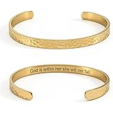 cusurlove Inspirational Bible Verse Cuff Bracelet for Women, 18K Gold Plated Hammered Bangle, Christian Faith Jewelry Gift, Adjustable Non Tarnish
