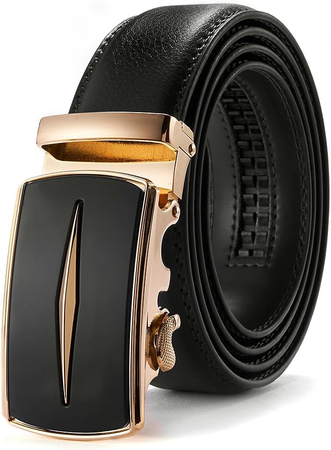 AKPOWER Men's Belt Leather Automatic Sliding Buckle Ratchet Belts for Men Black