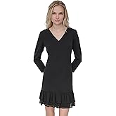 DKNY Women's Long Sleeve V-Neck Scuba Crepe Ruffle Hem Mini Dress