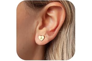 GIFT4U Initial Earrings for Girls Women - 18K Gold Plated Heart CZ Initial Earrings Hypoallergenic Little Initial Earrings for Women Girls Kids Sensitive Girls Earrings
